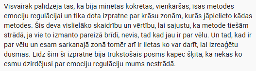 Pedagoga atsauksme par emociju regulācijas metodēm